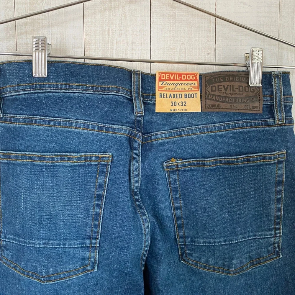 Devil-Dog Dungarees Mens Relaxed‎ Bootcut Performance Jeans Blue 30x32 NWT